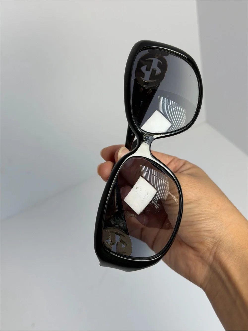 Gucci GG3578/S Black Gold Crystal GG Logo Oversized Sunglasses Italy